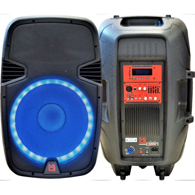 MR DJ PBX2690LB 15" 2-way Portable Speaker with LED Lighting, Built-in Bluetooth