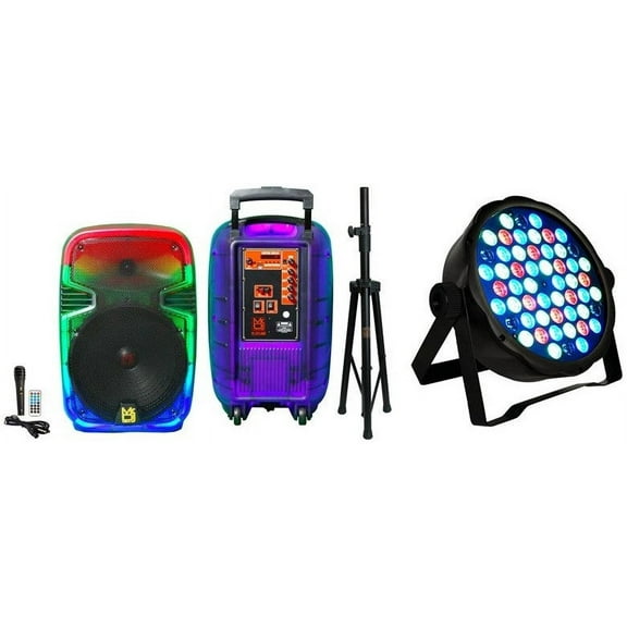 MR DJ PL12FLAME 12" Portable Translucent Bluetooth Speaker + Speaker Stand + 54-LED Slim Par Wash DJ LightMR DJ PL12FLAME 12" Portable Translucent Bluetooth Speaker + Speaker Stand + 54-LED Slim Par