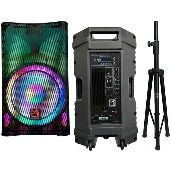 MR DJ PLED5200 PRO PA DJ 15" Portable Active Bluetooth/MP3/FM Radio Speaker + Speaker Stand