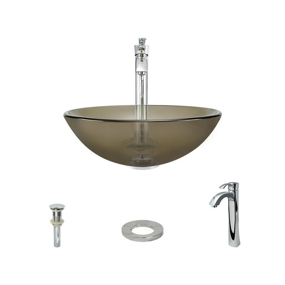 MR Direct 601 Taupe Vessel Sink Ensemble with a Chrome finish 726 faucet, pop-up drain, and sink ring.