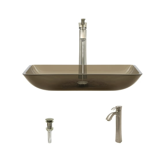 MR Direct 640 Taupe Vessel Sink Ensemble with a Brushed Nickel finish 726 faucet and pop-up drain.