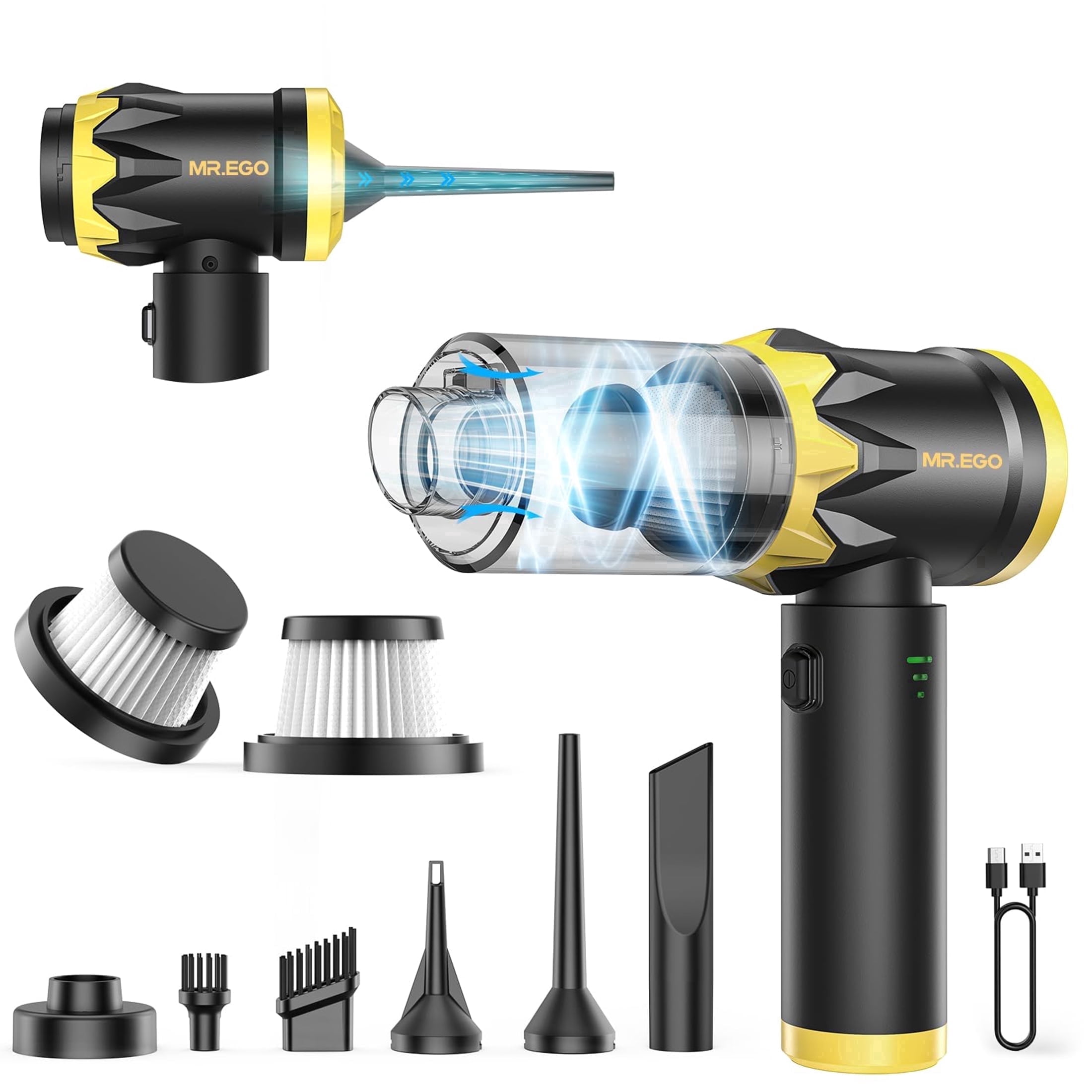 MR.EGO Handheld Car Vacuum Portable Cordless, 18500Pa Hand Held Vacuum Cleaner and Air Duster, 4-in-1 Mini Vacuum with Multi-Nozzles for Small Jobs, Car, Home, Desk, Keyboards