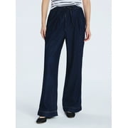 FREE ASSEMBLY Women's and Women's Plus Loose Fitting Wide Leg Jeans with Adjustable Tie Waist, 29”, 31" and 33" Inseam, Sizes XXS-4X