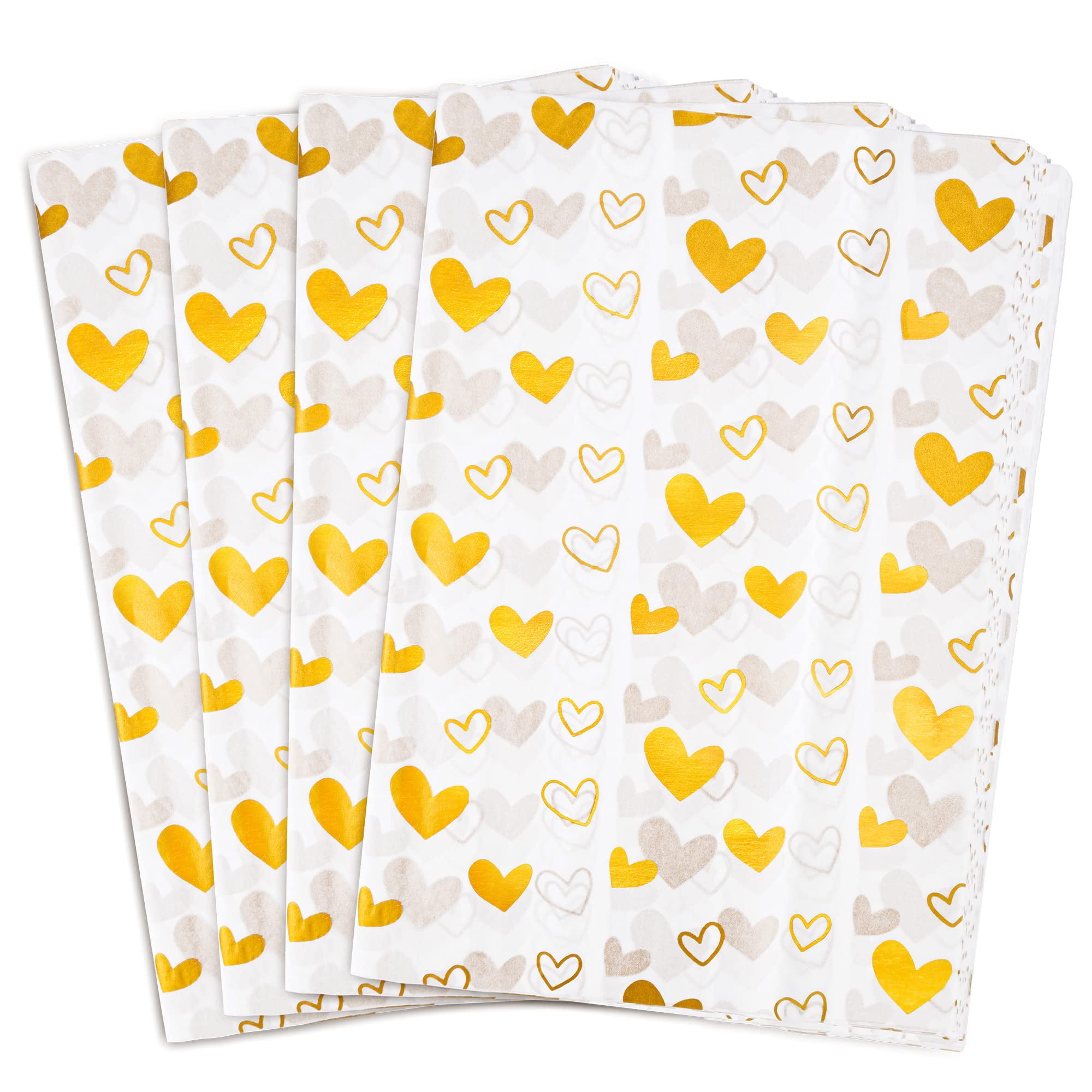 MR FIVE 100 Sheets TSF6 White with Gold Heart Tissue Paper Bulk,20