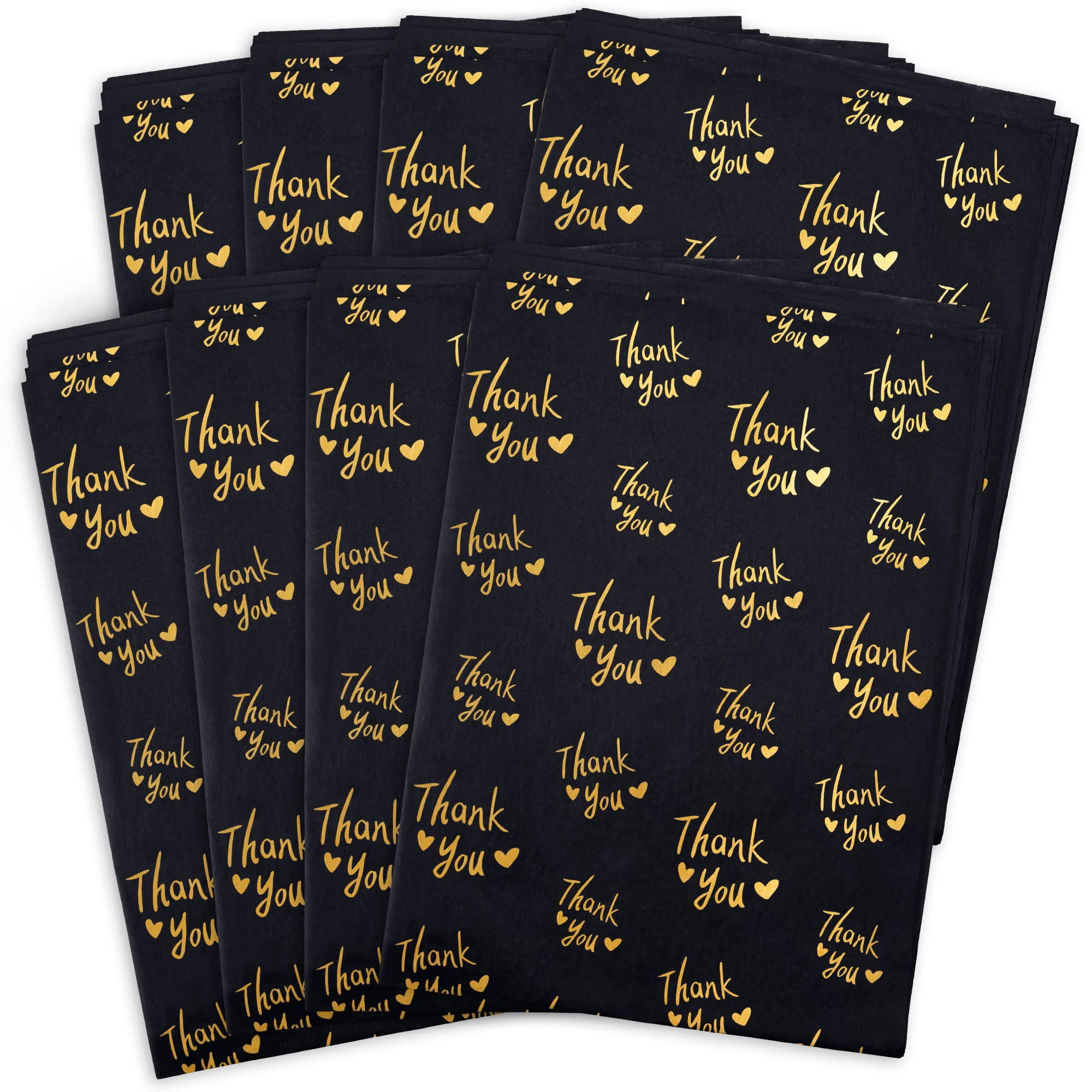 50 Sheets Black & Gold Thank You Tissue Paper - 20x14 Inch For Gift Wrapping & Small Business