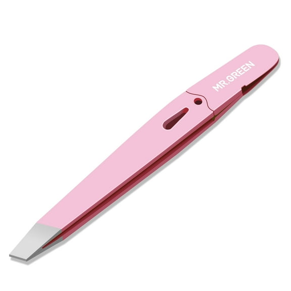 MR.GREEN Eyebrows Tweezers Colorful Beauty Fine Hairs Puller Makeup Tools Stainless Steel Slanted Eye Brow Clips Removal (Pink)