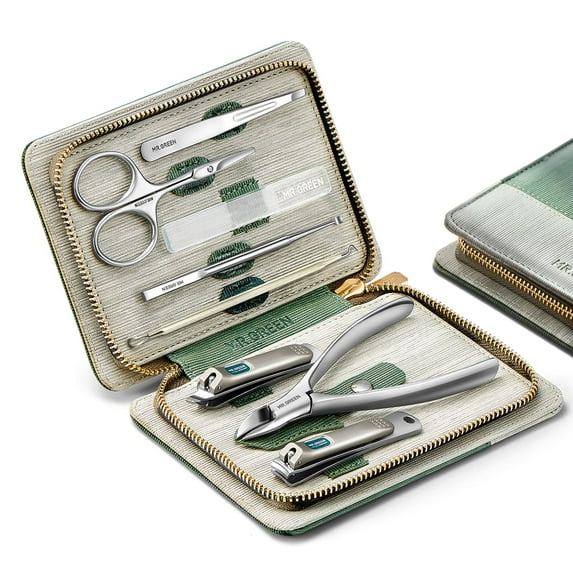 MR.GREEN Manicure Sets Pedicure Kits Stainless Steel Nail Clipper Personal Care Tools with PU Leather Case ( Green)