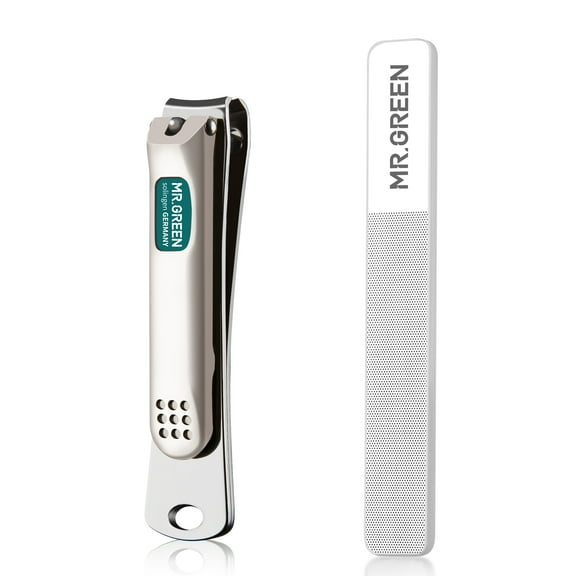 MR.GREEN Nail Clippers Curved Blades Fingernail Cut Nippers Manicure Scissors Stainless Steel Pedicure Tools (Medium+Glass File)