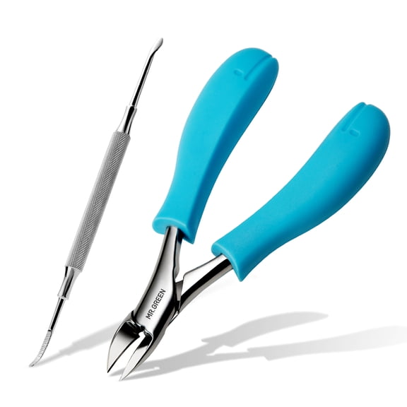 MR.GREEN Nail Clippers Toenail Cutters Anti-Splash Professional Ingrown Thick Hard Nail Scissors Pedicure Tools Manicure Sets (Blue Handle+Nail Remover)