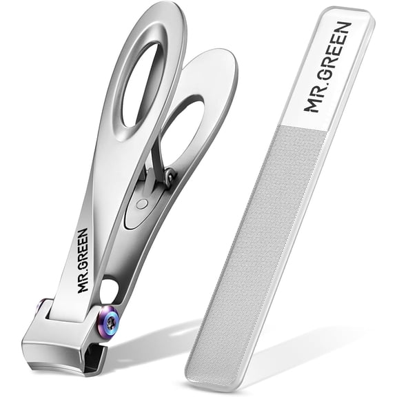 MR.GREEN Nail Clippers Wide Jaw Opening Stainless Steel Fingernail Clipper Thick Hard Toenail Cutter Manicure Scissors Tools (Nail Clipper (Large)+Nail File)