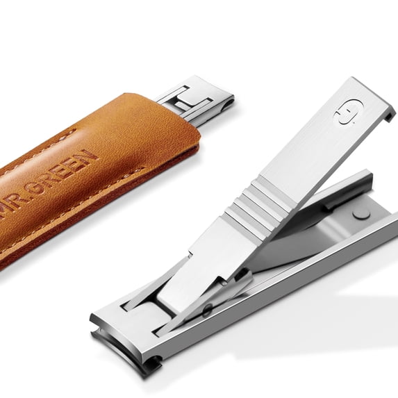 MR.GREEN Ultra Thin Nail Clippers German Precision Manufacturing Technology Nail Cutters with Cow Leather Cover Superior Texture (Light Brown)