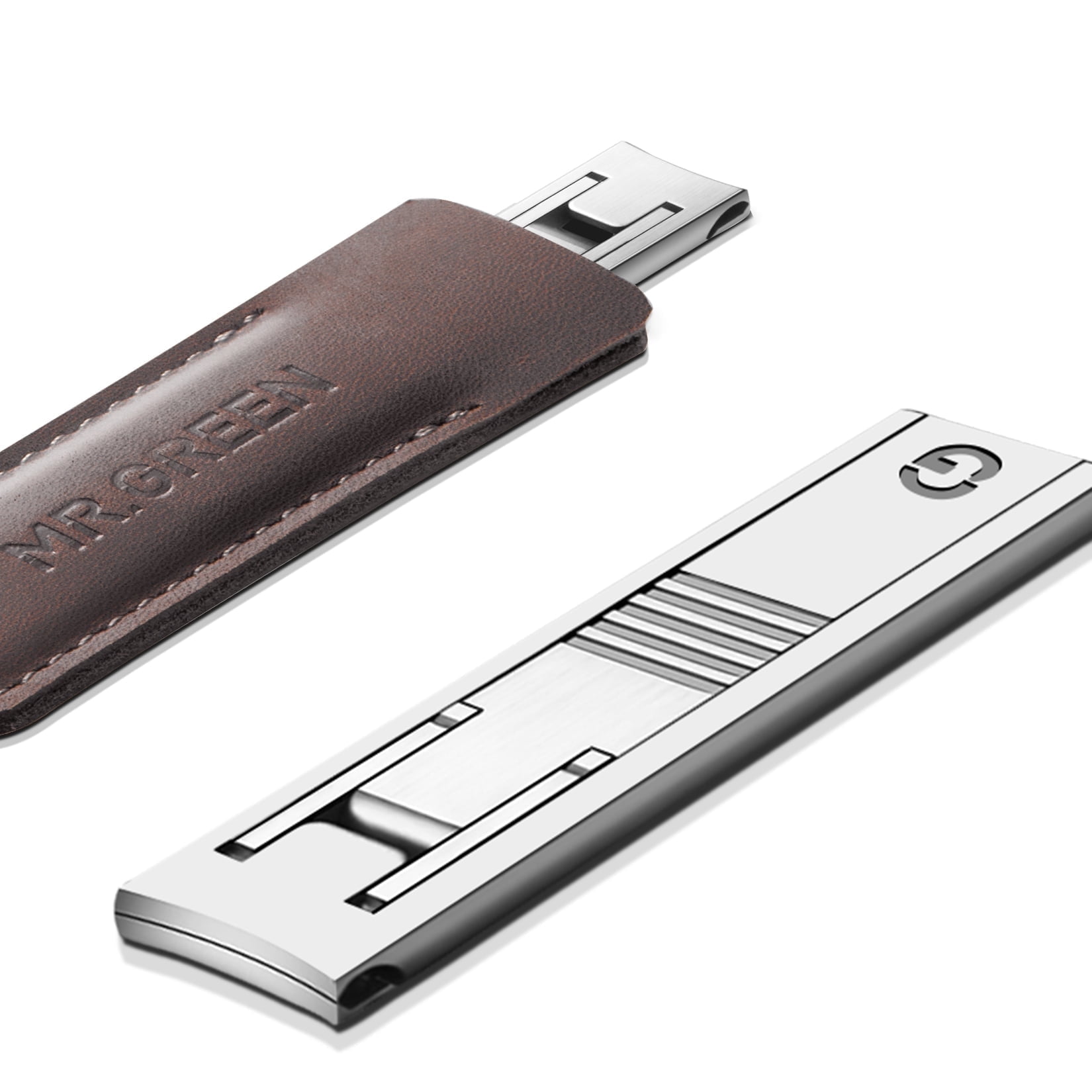 MR.Green Ultra Thin Nail Clippers German Precision Manufacturing Technology Nail Cutters with Cow Leather Cover Superior Texture (Light Grey)