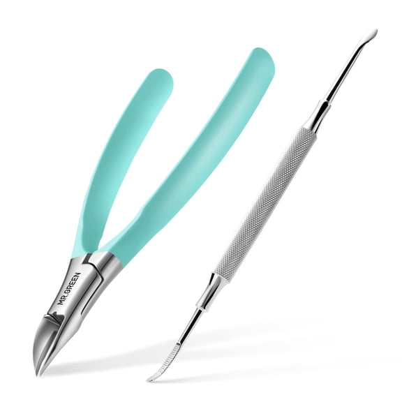 MR.Green Toenail Clippers Stainless Steel Ingrown Nail Manicure Tools (Green+Nail Remover)