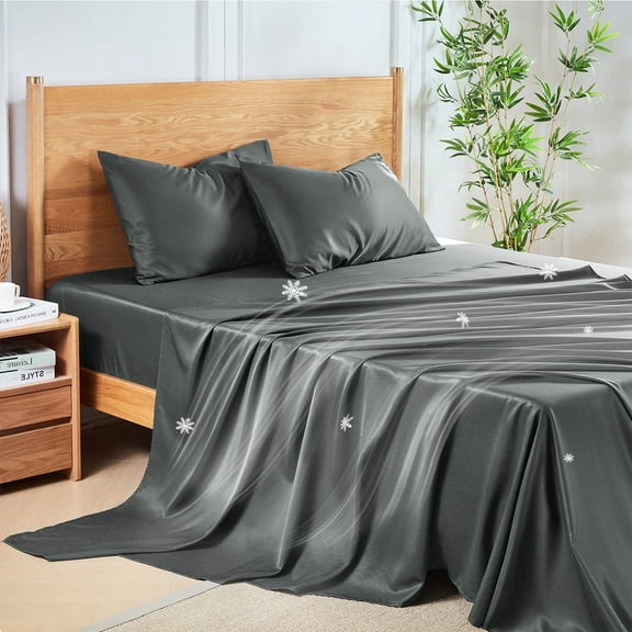 MR&HM Bamboo Bed Sheets Full Size 4 Pcs, Rayon Derived from Bamboo, Cooling Full Sheet Set for Hot Sleepers, Silky Smooth Buttery Soft Bed Sheets with Corner Straps and 15'' Deep Pocket (Dark Grey)