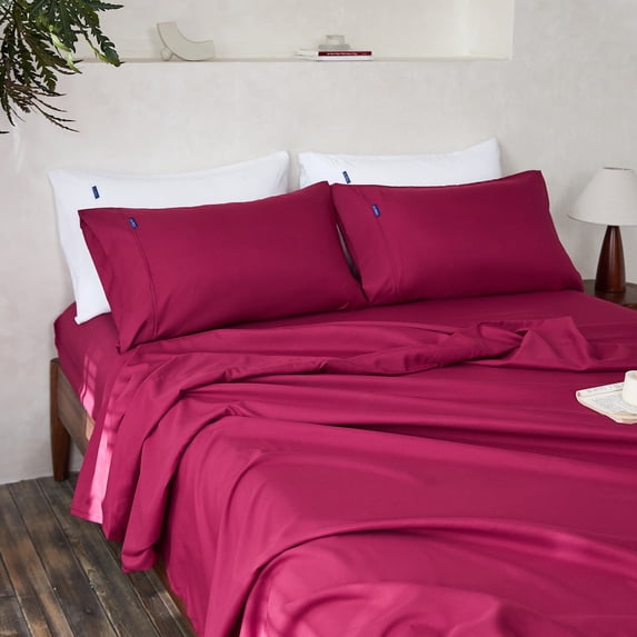MR&HM Bedding Full Size Sheet Set 4 Pcs, Super Soft Brushed Microfiber Full Sheets, Cozy Bed Sheets for All Seasons (Full Size, Red)