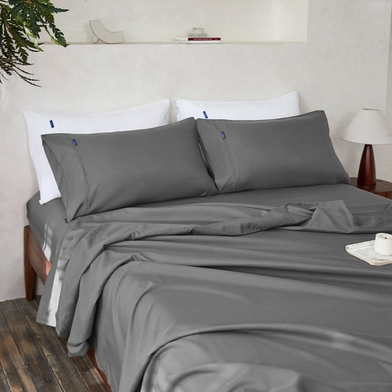 MR&HM Bedding King Size Sheet Set 4 Pcs, Super Soft Brushed Microfiber King Sheets, Cozy Bed Sheets for All Seasons (King Size, Dark Grey)