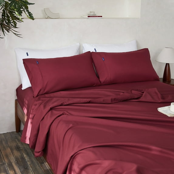 MR&HM Bedding Queen Sheet Set 4 Pcs, Super Soft Brushed Microfiber Queen Sheets, Cozy Bed Sheets for All Seasons (Queen Size, Burgundy)