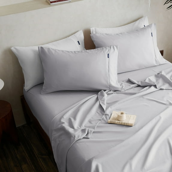 MR&HM Bedding Queen Sheet Set 4 Pcs, Super Soft Brushed Microfiber Queen Sheets, Cozy Bed Sheets for All Seasons (Queen Size, Light Grey)