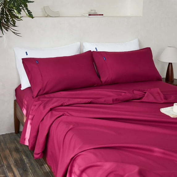 MR&HM Bedding Queen Sheet Set 4 Pcs, Super Soft Brushed Microfiber Queen Sheets, Cozy Bed Sheets for All Seasons (Queen Size, Red)