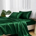 thumbnail image 1 of MR&HM Satin Bed Sheets, 3 Pcs Silky Bedding Set, Twin XL, Dark Green, 1 of 7