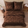 thumbnail image 1 of MR&HM Satin Comforter Set Queen Size 7 Pieces - Luxurious Pinch Pleat Bedding Set, Silky Queen Comforter, Flat Sheet, Deep Pocket Fitted Sheet with Corner Straps, Satin Pillowcases & Shams (Brown), 1 of 7