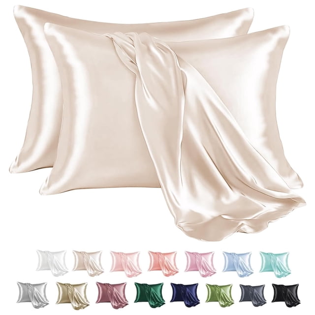 MR&HM Satin Pillow Case, 20x36 King Size Satin Pillowcase Set of 2, 2 Pack Satin Silky Pillowcase for Hair and Skin, 20x36, Beige