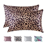 MR&HM Satin Pillow Case King Size, 2 Pack Satin King Silky Pillowcase for Hair and Skin, Satin Pillowcase Set of 2, 20x36, Brown Leopard