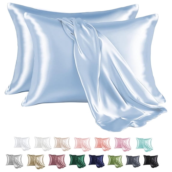 MR&HM Satin Pillow Case, 20x36 King Size Satin Pillowcase Set of 2, 2 Pack Satin Silky Pillowcase for Hair and Skin, 20x36, Light Blue