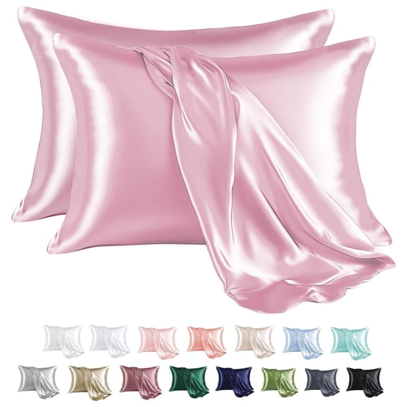 MR&HM Satin Pillow Case, 20x36 King Size Satin Pillowcase Set of 2, 2 Pack Satin Silky Pillowcase for Hair and Skin, 20x36, Pink