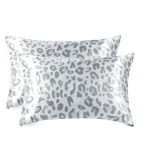 MR&HM Satin Pillow Case, 20x36 King Size Satin Pillowcase Set of 2, 2 Pack Satin Silky Pillowcase for Hair and Skin, 20x36, Silver Leopard
