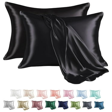 MR&HM Satin Pillow Case, 2 Pack Satin King Silky Pillowcase for Hair and Skin, Satin Pillowcase Set of 2, 20x40, Black