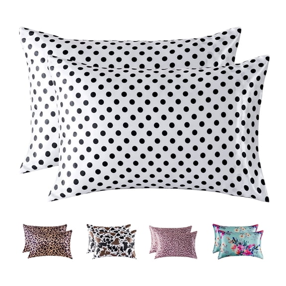 MR&HM Satin Pillow Case, 2 Pack Satin King Silky Pillowcase for Hair and Skin, Satin Pillowcase Set of 2, 20x40, Polk Dot White