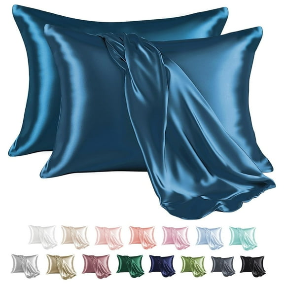 MR&HM Satin Pillow Case, 2 Pack Satin King Silky Pillowcase for Hair and Skin, Satin Pillowcase Set of 2, 20x40, Teal