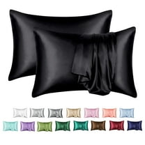MR&HM Satin Pillow Case, 2 Pack Satin Queen Silk Pillowcase for Hair and Skin, 20x30, Black