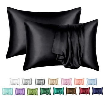 MR&HM Satin Pillow Case, 2 Pack Satin Queen Silk Pillowcase for Hair and Skin, 20x30, Black