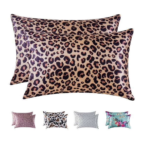MR&HM Satin Pillow Case, 2 Pack Satin Queen Silky Pillowcase for Hair and Skin, Satin Pillowcase Set of 2, 20x30, Brown Leopard