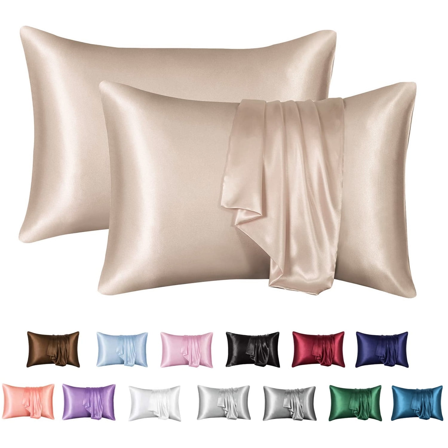 Elegant Comfort 4-Pack Satin Pillowcase Set – Cooling Viscose Satin, Hidden Zipper, Standard/Queen, OEKO-TEX Certified