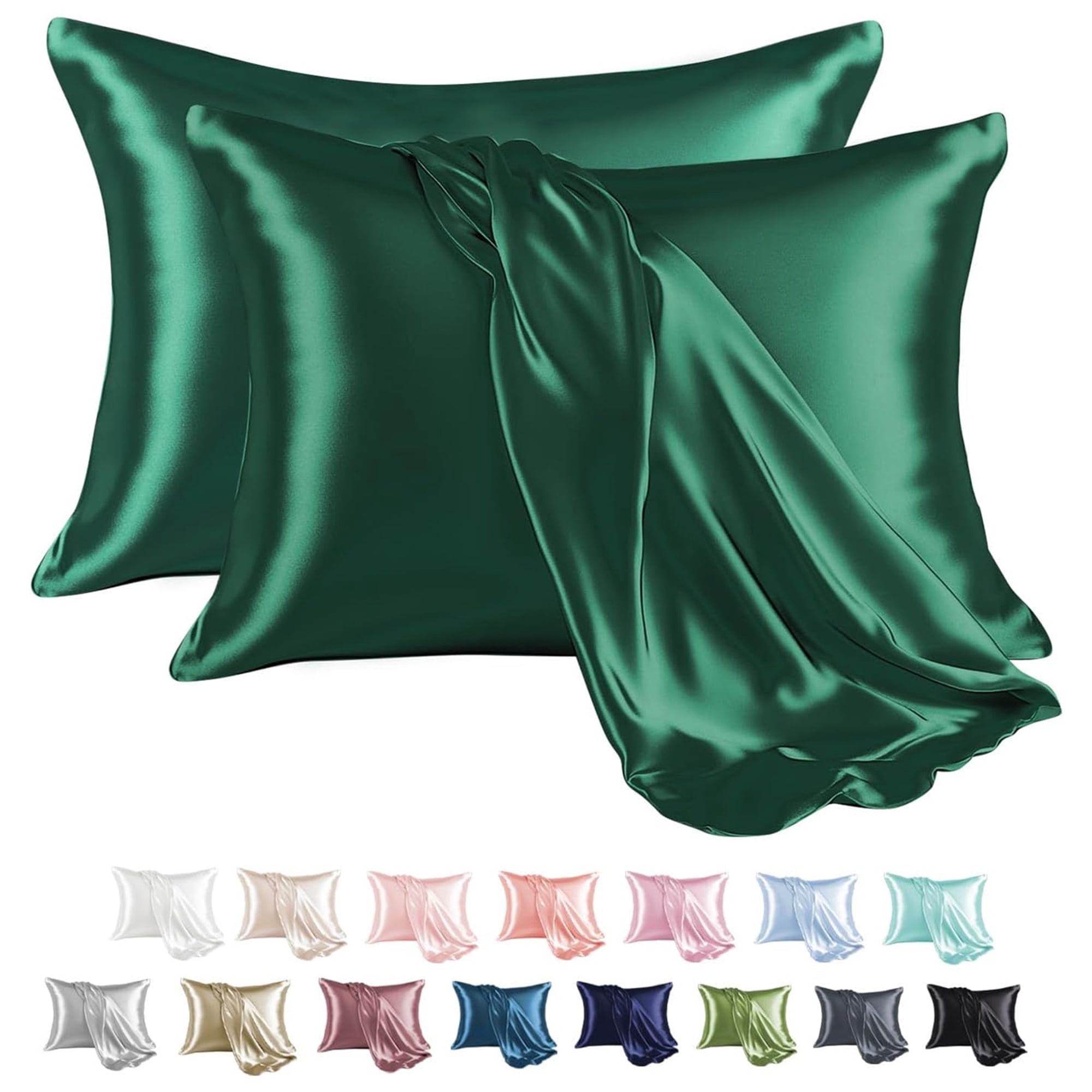 MR&HM Satin Pillow Case, 2 Pack Satin Queen Silky Pillowcase for Hair and Skin, Satin Pillowcase Set of 2, 20x30, Dark Green - Walmart.com