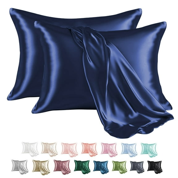 MR&HM Satin Pillow Case, 2 Pack Satin Queen Silky Pillowcase for Hair and Skin, Satin Pillowcase Set of 2, 20x30, Navy Blue