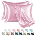 thumbnail image 1 of MR&HM Satin Pillow Case, 2 Pack Satin Queen Silky Pillowcase for Hair and Skin, Satin Pillowcase Set of 2, 20x30, Pink, 1 of 7
