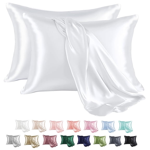 MR&HM Satin Pillow Case, 2 Pack Satin Standard Silky Pillowcase for Hair and Skin, Satin Pillowcase Set of 2, 20x26, White