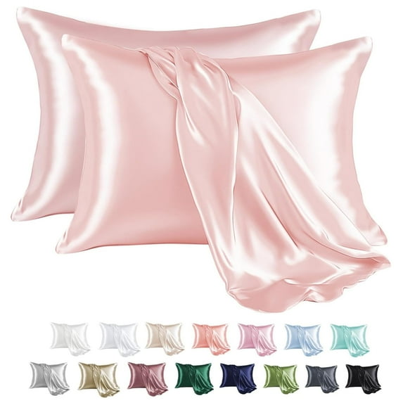 MR&HM Satin Pillow Case, 2 Pack Satin King Silky Pillowcase for Hair and Skin, Satin Pillowcase Set of 2, 20x40, Light Pink