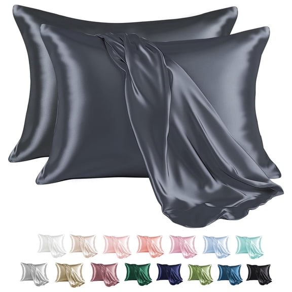 MR&HM Satin Pillow Case, 2 Pack Satin Queen Silky Pillowcase for Hair and Skin, Satin Pillowcase Set of 2, 20x30, Space Grey