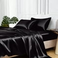 thumbnail image 1 of MR&HM Satin Sheet Set King 4 Pcs, Silky Elegant Luxurious King Size Bed Sheets, with Flat Sheet, Deep Pocket Fitted Sheet for Mattress and Matching Satin Pillow Cases (King Size, Black), 1 of 7