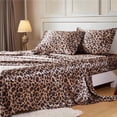 thumbnail image 1 of MR&HM Silky Satin Sheet Set King Size 4 Pcs, Elegant Luxurious King Size Bed Sheets, with Flat Sheet, 15'' Deep Pocket Fitted Sheet and King Satin Pillow Cases Set of 2 (King Size, Brown Leopard), 1 of 7