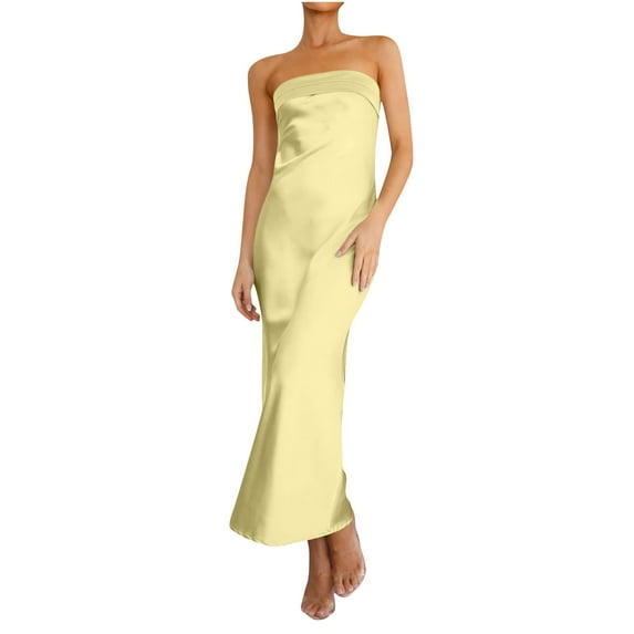 Satin Evening Dress for Women Strapless Bodycon Cocktail Dresses 2025 Formal Sleeveless Wedding Guest Maxi Dress