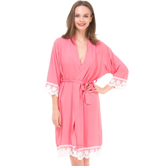MR & Mrs Right Kimono Robes for Woman Cotton Bride and Bridesmaid Robes,Wedding Party-Dark Pink Color