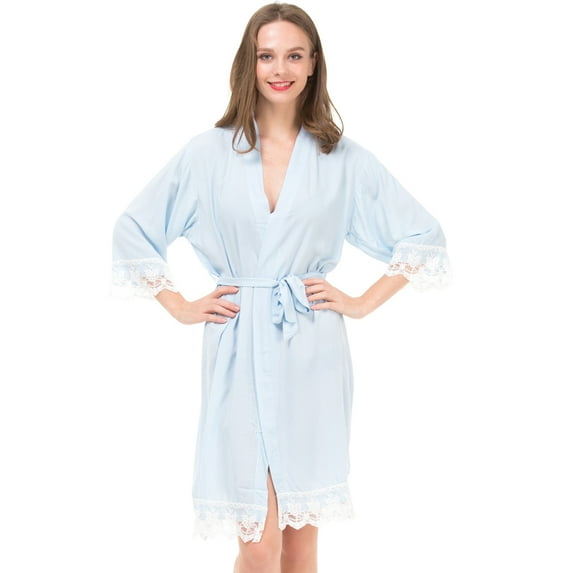 MR & Mrs Right Kimono Robes for Woman Cotton Bride and Bridesmaid Robes,Wedding Party-Light Blue Color