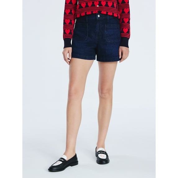 Free Assembly Women's and Women's Plus Patch Pocket Denim Shorts, 4" Inseam, Sizes 0-28W