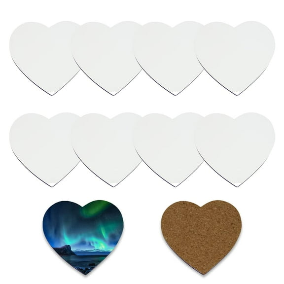 MR.R 10 Pieces Sublimation Blanks Heart Shape Cup MDF Coasters, Raw Wood Back Hardboard Sublimation Coasters Blanks ,Absorbent Heat Transfer Cup Coasters for Drinks, Party Supplies Coasters and DIY